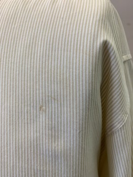 Mens, Shirt, Pronto Uomo, Beige, White, Cotton, Stripes, 35, 17, L/S,large Breast Pocket,beige Pearl Buttons Staining Around Neck and on Front ,see Photo