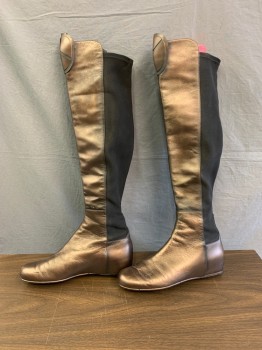 Womens, Sci-Fi/Fantasy Boots , STUART WIETZMAN, Bronze Metallic, Synthetic, 9.5, Plastic Plate At Knee