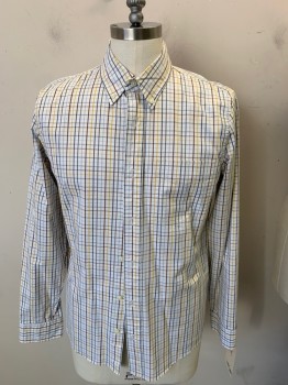 Mens, Casual Shirt, JACK SPADE, White, Yellow, Brown, Gray, Cotton, Plaid - Tattersall, M, Collar Attached, Button Down Collar, Front Pocket  Left  Pocket,