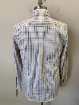 Mens, Casual Shirt, JACK SPADE, White, Yellow, Brown, Gray, Cotton, Plaid - Tattersall, M, Collar Attached, Button Down Collar, Front Pocket  Left  Pocket,
