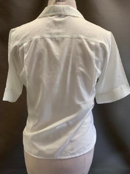 LAURA & JAYNE, White, Polyester, Solid, Button Front, Notched Lapel, S/S, 2 Pleated Flap Pocket, Pleats At Front And Back Yoke