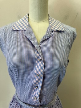 CLAYMOUR JR, Lt Pink, Lt Blue, Cotton, Gingham, Large & Small Gingham, C.A., B.F. Rhinestone Btns, At Placket, Slvlss, CF, Cut Away & Pleated  At Skirt, Side Zipper,  Bow Belt Attached