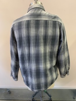 Mens, Casual Jacket, OUTDOOR LIFE, Gray, White, Cotton, Polyester, Plaid, XL, C.A., Button Front, 3 Pockets, Fleece Lining