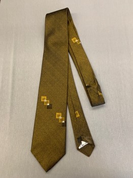 Mens, Tie, MTO/ ANTO, Gold, Black, Silk, 2 Color Weave, Colored Square Pattern