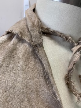 N/L MTO, Mushroom-Gray, Taupe, Cotton, Mottled, Very Aged Canvas, Raw Frayed Edges Throughout, Collar Attached, Self Ties at Neck, Ankle Length, Multiples, Made To Order