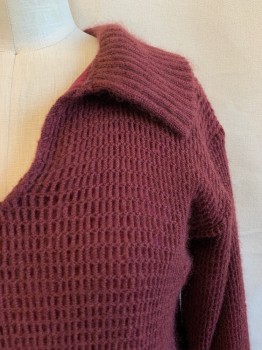 Womens, Sweater, MISSONI, Red Burgundy, Wool, Solid, XS, C.A., V-N, Burgundy Cotton Lining, Folded Cuffs
