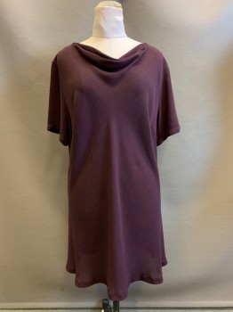 Vanezia, Wine Red, Polyester, Solid, S/S, Wide Neck with Draped Neckline,