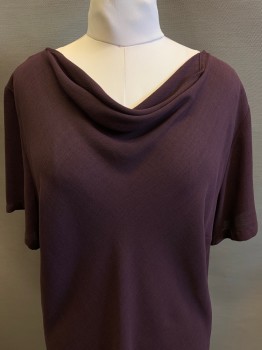 Vanezia, Wine Red, Polyester, Solid, S/S, Wide Neck with Draped Neckline,