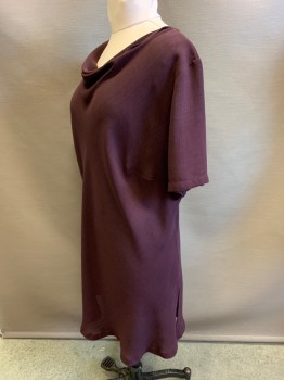 Vanezia, Wine Red, Polyester, Solid, S/S, Wide Neck with Draped Neckline,