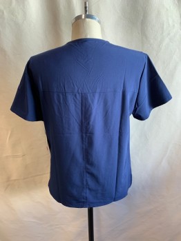 DICKIES, Navy Blue, Polyester, Spandex, Solid, V-neck, Pullover, Short Sleeves, Double Chest Pocket
