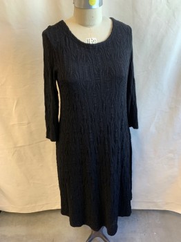 Womens, Dress, Long & 3/4 Sleeve, TIANELLO, Black, Rayon, Polyester, Solid, XL, Scoop Neck, Long Sleeves, Novelty/Abstract Knit