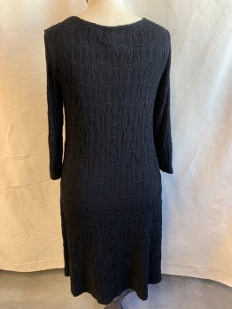 Womens, Dress, Long & 3/4 Sleeve, TIANELLO, Black, Rayon, Polyester, Solid, XL, Scoop Neck, Long Sleeves, Novelty/Abstract Knit