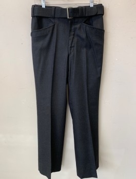 Mens, 1970s Vintage, Suit, Pants, LUCASINI, Charcoal Gray, Wool, Solid, 32/30, Ff, Frogmouth Pockets, Wide Belt Loops, Has Matching Belt,