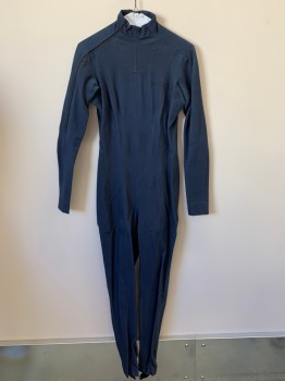 Womens, Sci-Fi/Fantasy Jumpsuit, NO LABEL, Dk Blue, Polyester, Spandex, Solid, W28, B32, H36, L/S, High Neck, Side Zipper, Multiple Seams, Beige Stitching, Made To Order,