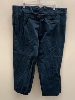 Mens, Historical Fiction Pants, NL, Navy Blue, Cotton, Stripes, OPEN, 40, F.F, Button Front, 2 Pockets, Metal Suspender Buttons, Back Half Belt,1 Pocket,  Mults