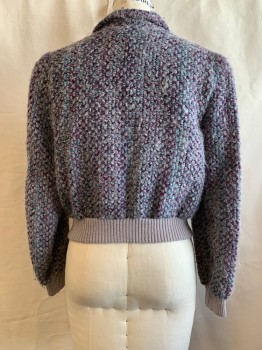 NL, Gray, Purple, Blue, Wool, Tweed, Notched Lapel, Double Breasted, Gray Rib Knit Cuffs & Waist