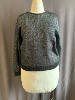 BEDFORD FAIR, Black, Silver, Acrylic, Lurex, 2 Color Weave, Pullover, Ribbed Knit, L/S, Crew Neck