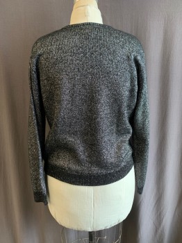 BEDFORD FAIR, Black, Silver, Acrylic, Lurex, 2 Color Weave, Pullover, Ribbed Knit, L/S, Crew Neck