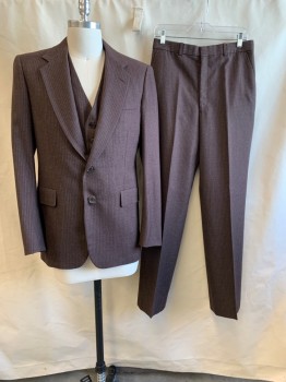DORMAN WINTHROP, Brown, White, Wool, Stripes - Pin, Notched Lapel, Single Breasted, Button Front, 2 Buttons,  3 Pockets, Single Back Vent