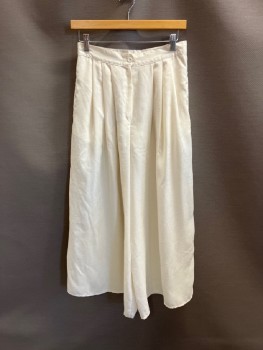 ELEGANT, Cream, Polyester, Solid, Goucho/kulots, Triple Pleats Front And Back, Zip Front,