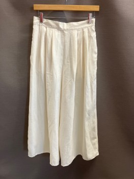 ELEGANT, Cream, Polyester, Solid, Goucho/kulots, Triple Pleats Front And Back, Zip Front,