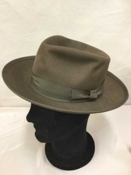 Mens, Hat, Tobacco Brown, Wool, Solid, 7 1/8, 1 1/2" Grosgrain Band/bow and Edge Trim