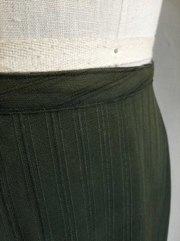 N/L, Dk Green, Cotton, Stripes - Vertical , Solid, Self 3/4" Wide Waistband, 3 Rows Self Tucks At Hem, Gathered At CB Waist with Hook & Eye and Snap Closures, Floor Length Hem, Lining Is Black Chintz with Cream and Light Green X's Pattern, **Light Damage and Holes Throughout, Particularly At/Near Hem and Waistband,