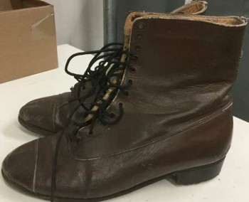 Dk Brown, Leather, Solid, Cap Toe, Aged/Distressed,  Lace Up Ankle Boot, See Photo Attached,