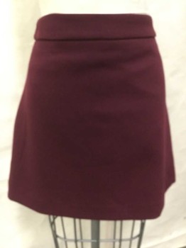 Womens, Skirt, Mini, EXPRESS, Wine Red, Polyester, Spandex, Solid, 2, Wine, 1-1/2" Waist Band, Zip Back,