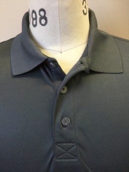 ULTRA CLUB, Dk Gray, Polyester, Solid, Dark Gray, Collar Attached, 3 Button Front, Short Sleeves,
