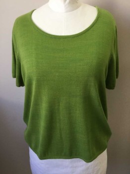 Womens, Pullover, JESSICA LONDON, Lime Green, Cotton, Acrylic, Solid, 22/24, Short Sleeve, Ribbed Knit Scoop Neck/Waistband/Cuff