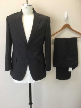 Mens, Suit, Jacket, M&S, Charcoal Gray, Wool, Polyester, Heathered, 34, 38 S, 29, 2 Buttons,  Notched Lapel, Single Breasted,