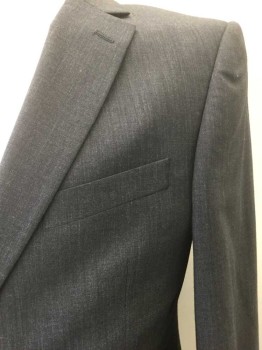 Mens, Suit, Jacket, M&S, Charcoal Gray, Wool, Polyester, Heathered, 34, 38 S, 29, 2 Buttons,  Notched Lapel, Single Breasted,