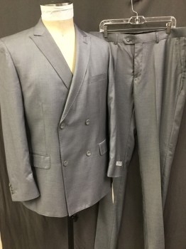 Mens, Suit, Jacket, TAZIO, Gray, Wool, Solid, 44R, Double Breasted, Peaked Lapel, Top Stitch, 3 Pockets, Very Soft Fine Wool