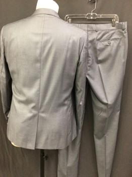 Mens, Suit, Jacket, TAZIO, Gray, Wool, Solid, 44R, Double Breasted, Peaked Lapel, Top Stitch, 3 Pockets, Very Soft Fine Wool