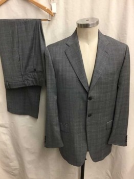 Mens, Suit, Jacket, JOSEPH ABBOUD, Lt Gray, Charcoal Gray, Lt Blue, Brown, Wool, Glen Plaid, 42L, Single Breasted, 3 Buttons,  Notched Lapel, 2 Pockets,
