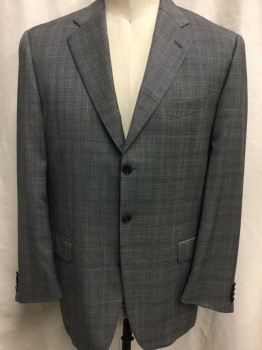 JOSEPH ABBOUD, Lt Gray, Charcoal Gray, Lt Blue, Brown, Wool, Glen Plaid, Single Breasted, 3 Buttons,  Notched Lapel, 2 Pockets,