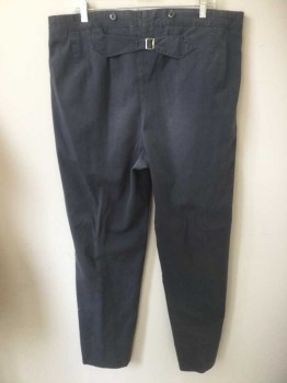 N/L, Slate Gray, Cotton, Solid, Twill, Button Fly, Suspender Buttons at Outside Waist, 2 Side Seam Pockets, Belted Back, Made To Order Reproduction,