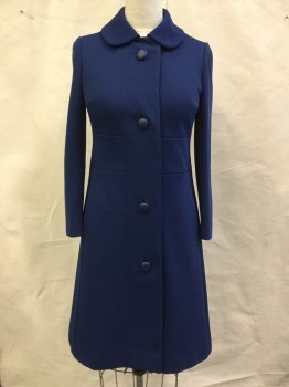 HANBURY, Navy Blue, Polyester, Solid, Single Breasted, Below Knee, Peter Pan Collar, 4 Buttons, 2 Pockets, Waistband Insert