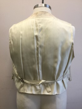 MTO, Cream, Cotton, Linen, Herringbone, Aged/Distressed,  V-neck, Button Front with Pearl Buttons, 4 Pockets, Lining Back with Adjustable Waist Belt and Buckle,
