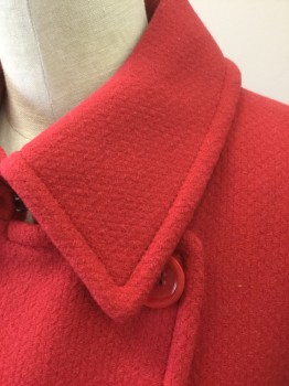 WEEKEND/MAX MARA, Red, Wool, Nylon, Solid, Textured Wool, Double Breasted, Collar Attached, 2 Flap Pockets at Hips, Red Lining, Self Belted Detail at Center Back