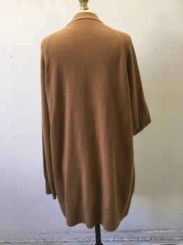 Womens, Sweater, VINCE, Caramel Brown, Cashmere, Solid, S, Long Line Cardigan, Long Sleeves, Open Front, 2 Pockets,