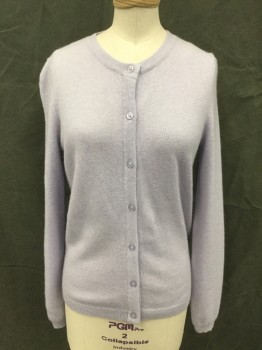 BLOOMINGDALE'S, Lavender Purple, Cashmere, Heathered, Button Front, Long Sleeves, Ribbed Knit Cuff/Neck/Waistband