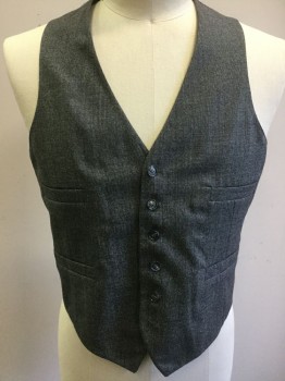 Mens, Suit, Vest, BOTANY 500, Gray, Black, White, Wool, 2 Color Weave, 42, 6 Buttons, 4 Pockets,