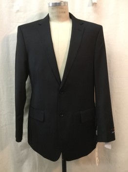 LINEA UOMO, Black, Wool, Solid, Black, Notched Lapel, 2 Buttons,
