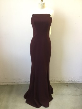Womens, Evening Gown, JILL STUART, Wine Red, Polyester, Solid, 34B, 6, Strapless, Full Length, Fitted, Back Zipper, Gored, Flared