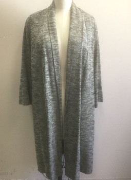 Womens, Coat, AUSTELLE, Gray, Lt Gray, Silk, Speckled, M/L, Horizontally Streaked Texture, Shawl Lapel, Swing Coat, Open at Center Front with No Closures, Black Lining, Hem Below Knee,