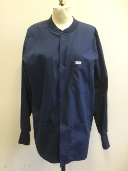Unisex, Scrubs, Jacket Unisex, LANDAU, Navy Blue, Poly/Cotton, Solid, S, Snap Front, Long Sleeves, 3 Pockets, Ribbed Knit Collar/Cuff