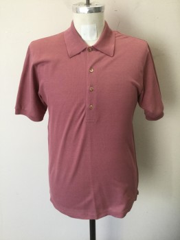 THE ROW, Dusty Rose Pink, Cotton, Solid, Pique, Short Sleeves, 4 Buttons, Collar Attached, High End/Luxury Item