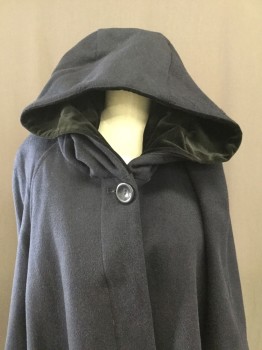 FORECASTER, Navy Blue, Black, Wool, Synthetic, Solid, Single Breasted, Hidden Placket, Attached Hood with Black Velvet Lining, Black Wool Sleeve Bottom/body, Navy Poly Satin Lining